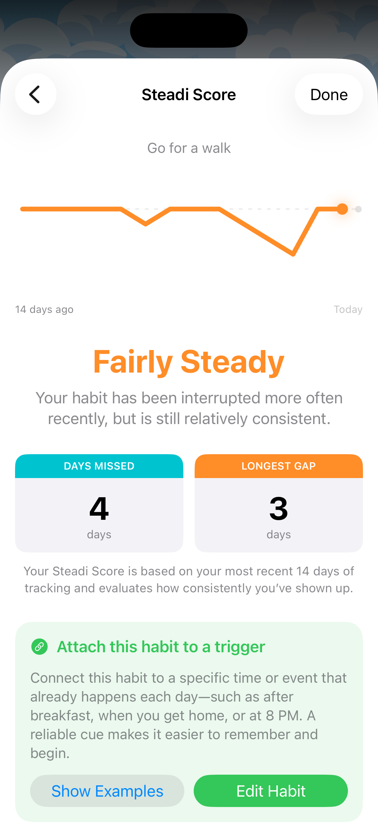Steadia consistency score and personalized guidance